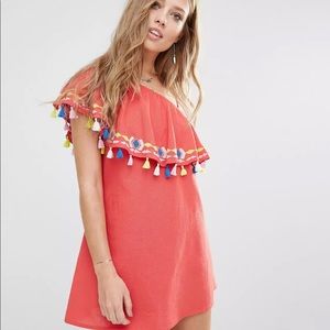 Piper Java One Shoulder Ruffle Dress with Tassels